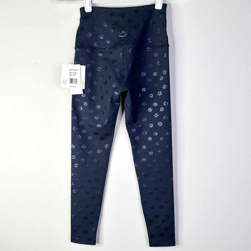 BEYOND YOGA Leggings Women XXS Blue Navy Daisy Shimmer Athleisure Stretch NWT - Picture 4 of 13